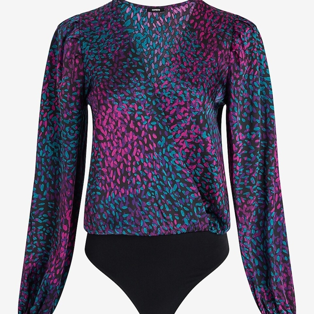 Express‎ Bodysuit Satin Printed Balloon Sleeve Size M